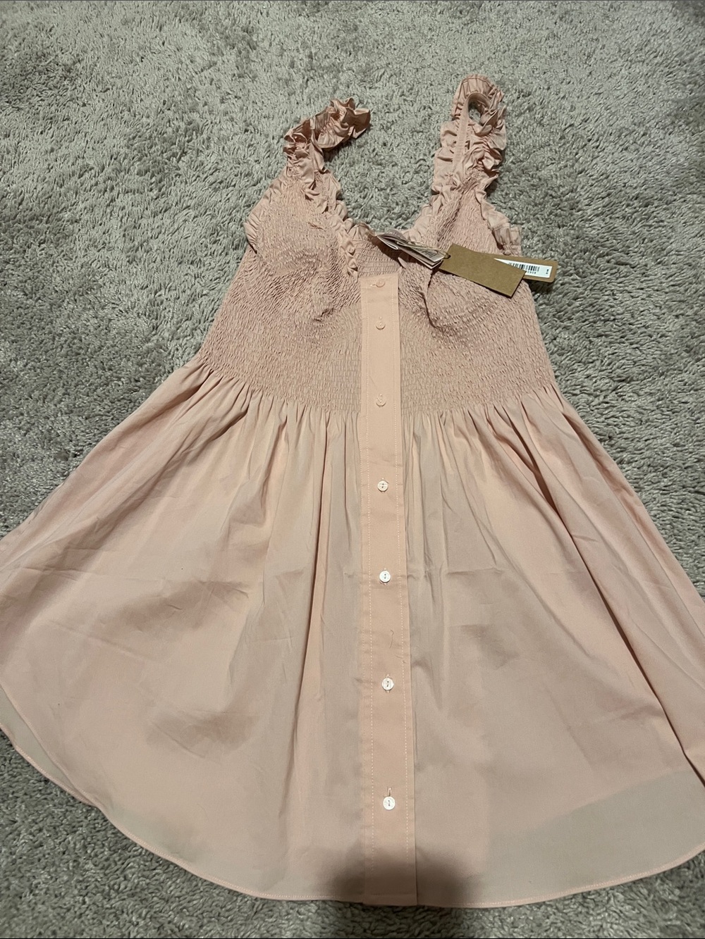 SKIMS Blush Pink Ruffle Strap Button Front Dress